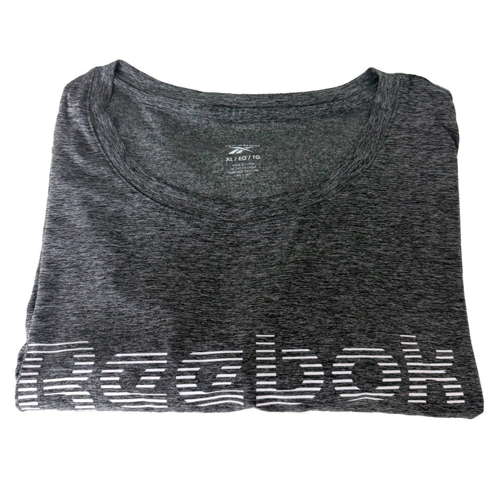 Reebok Women's Lined Lockup Glow T-Shirt Black Heather Short Sleeve Size XL New